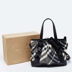 Pre Owned Burberry Grey/Black Beat Check Nylon and Patent Leather Lowry Tote
