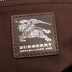 Pre Owned Burberry Beige/Brown House Check Canvas and Leather Front Pocket Hobo