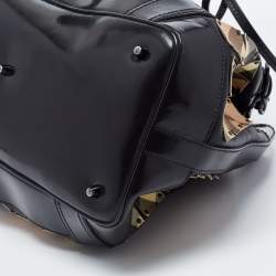 Pre Owned Burberry Black Nova Check Canvas and Leather Large Studded Warrior Armor Hobo
