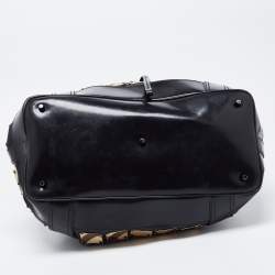 Pre Owned Burberry Black Nova Check Canvas and Leather Large Studded Warrior Armor Hobo