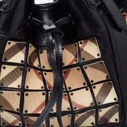 Pre Owned Burberry Black Nova Check Canvas and Leather Large Studded Warrior Armor Hobo