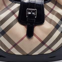 Pre Owned Burberry Black/Beige Nova Check PVC and Patent Leather Brooke Hobo