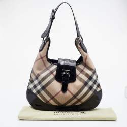 Pre Owned Burberry Black/Beige Nova Check PVC and Patent Leather Brooke Hobo