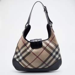 Pre Owned Burberry Black/Beige Nova Check PVC and Patent Leather Brooke Hobo