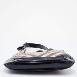 Pre Owned Burberry Black/Beige Nova Check PVC and Patent Leather Brooke Hobo
