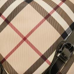 Pre Owned Burberry Beige Supernova Check Coated Canvas and Patent Leather Hobo