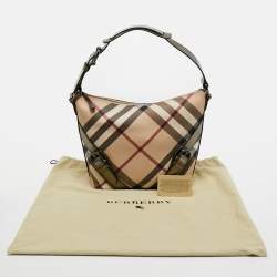 Pre Owned Burberry Beige Supernova Check Coated Canvas and Patent Leather Hobo