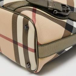 Pre Owned Burberry Beige Supernova Check Coated Canvas and Patent Leather Hobo