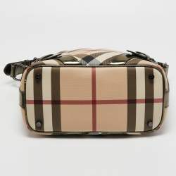 Pre Owned Burberry Beige Supernova Check Coated Canvas and Patent Leather Hobo