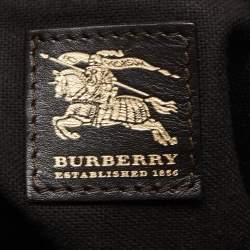 Pre Owned Burberry Beige/Dark Brown Haymarket Check PVC and Leather Pleated Hobo