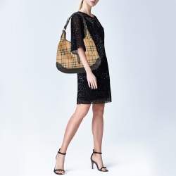 Pre Owned Burberry Beige House Check Canvas and Leather Brooke Hobo