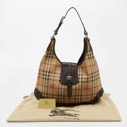 Pre Owned Burberry Beige House Check Canvas and Leather Brooke Hobo