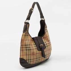 Pre Owned Burberry Beige House Check Canvas and Leather Brooke Hobo