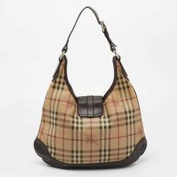 Pre Owned Burberry Beige House Check Canvas and Leather Brooke Hobo