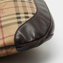 Pre Owned Burberry Beige House Check Canvas and Leather Brooke Hobo