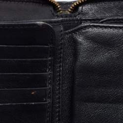 Pre Owned Burberry Black/Beige House Check Canvas and Leather Zip Around Wallet