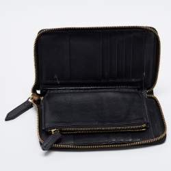 Pre Owned Burberry Black/Beige House Check Canvas and Leather Zip Around Wallet