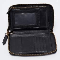 Pre Owned Burberry Black/Beige House Check Canvas and Leather Zip Around Wallet