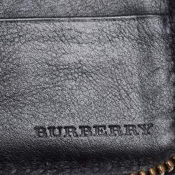Pre Owned Burberry Black/Beige House Check Canvas and Leather Zip Around Wallet