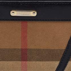 Pre Owned Burberry Black/Beige House Check Canvas and Leather Zip Around Wallet