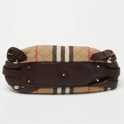 Pre Owned Burberry Beige/Brown House Check Fabric and Leather Margaret Hobo