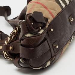 Pre Owned Burberry Beige/Brown House Check Fabric and Leather Margaret Hobo