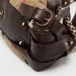 Pre Owned Burberry Beige/Brown House Check Fabric and Leather Margaret Hobo