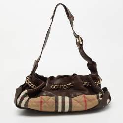 Pre Owned Burberry Beige/Brown House Check Fabric and Leather Margaret Hobo