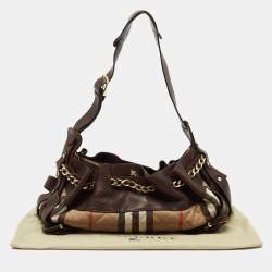 Pre Owned Burberry Beige/Brown House Check Fabric and Leather Margaret Hobo
