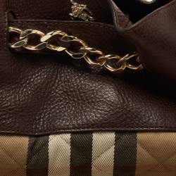 Pre Owned Burberry Beige/Brown House Check Fabric and Leather Margaret Hobo