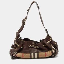 Pre Owned Burberry Beige/Brown House Check Fabric and Leather Margaret Hobo
