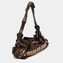 Pre Owned Burberry Beige/Brown House Check Fabric and Leather Margaret Hobo