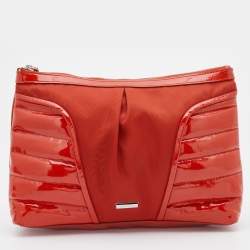 Burberry Orange Nylon and Patent Leather Large Westchester Clutch Burberry  | TLC