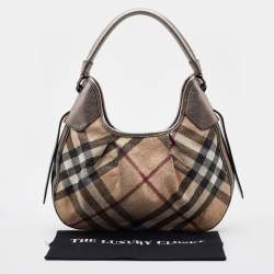 Pre Owned Burberry Beige/Metallic Embossed Nova Check Coated Canvas and Leather Brooklyn Hobo