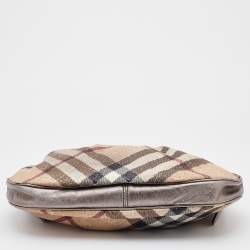 Pre Owned Burberry Beige/Metallic Embossed Nova Check Coated Canvas and Leather Brooklyn Hobo