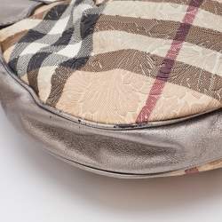 Pre Owned Burberry Beige/Metallic Embossed Nova Check Coated Canvas and Leather Brooklyn Hobo