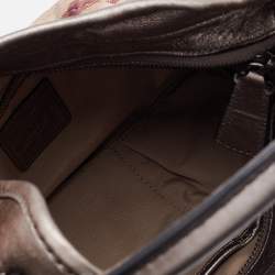 Pre Owned Burberry Beige/Metallic Embossed Nova Check Coated Canvas and Leather Brooklyn Hobo