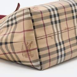 Pre Owned حقيبة يد توتس بربري سالزبوري هايماركت جلد وبي في سي كاروهات بيج / ذهبي صغيرة 