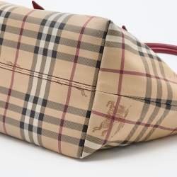 Pre Owned حقيبة يد توتس بربري سالزبوري هايماركت جلد وبي في سي كاروهات بيج / ذهبي صغيرة 