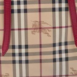 Pre Owned حقيبة يد توتس بربري سالزبوري هايماركت جلد وبي في سي كاروهات بيج / ذهبي صغيرة 