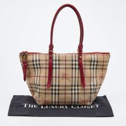 Pre Owned حقيبة يد توتس بربري سالزبوري هايماركت جلد وبي في سي كاروهات بيج / ذهبي صغيرة 