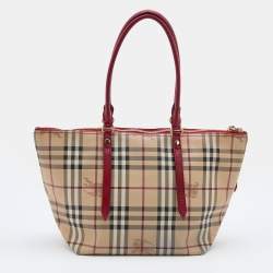 Pre Owned حقيبة يد توتس بربري سالزبوري هايماركت جلد وبي في سي كاروهات بيج / ذهبي صغير ة 