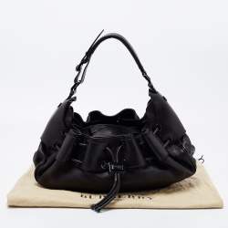Pre Owned Burberry Black Leather Warrior Drawstring Hobo