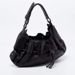Pre Owned Burberry Black Leather Warrior Drawstring Hobo