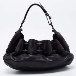 Pre Owned Burberry Black Leather Warrior Drawstring Hobo