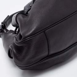Pre Owned Burberry Black Leather Warrior Drawstring Hobo