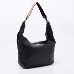 Pre Owned Burberry Black Pebbled Leather Hobo
