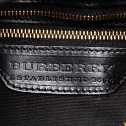 Pre Owned Burberry Black/Beige House Check Canvas and Leather Bridle Hobo