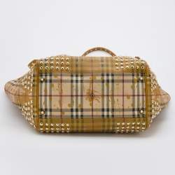 Burberry Beige/Yellow Haymarket Check Coated Canvas and Leather Studded Special Edition Canterbury Tote