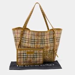 Burberry Beige/Yellow Haymarket Check Coated Canvas and Leather Studded Special Edition Canterbury Tote